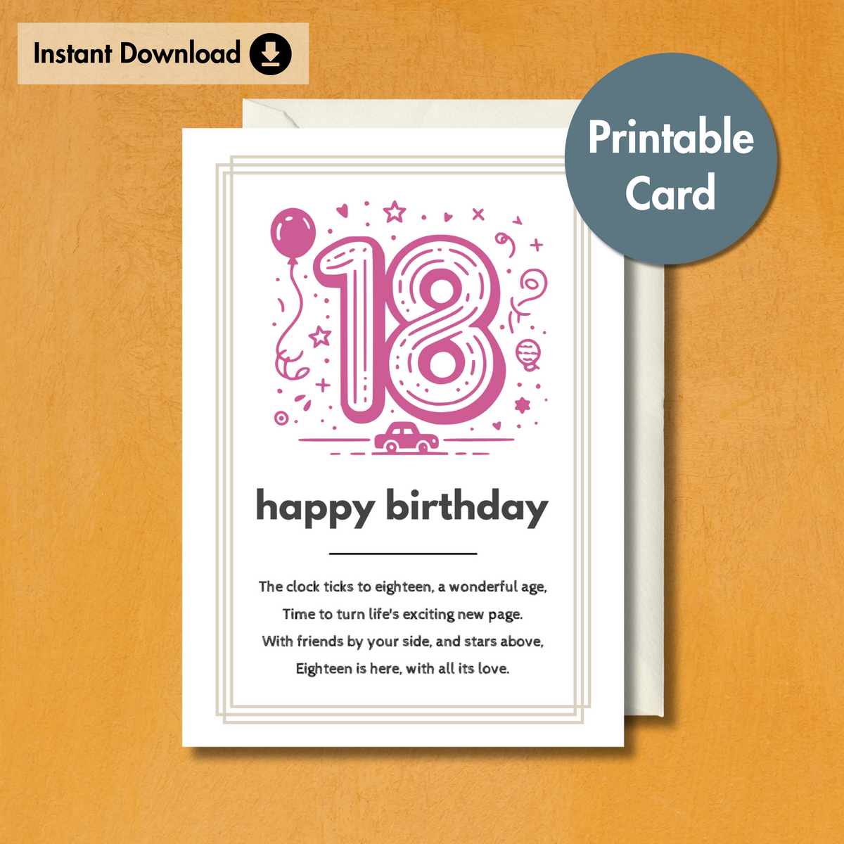 18th Birthday Card with Unique Poem Message | Printable Birthday Wishe ...