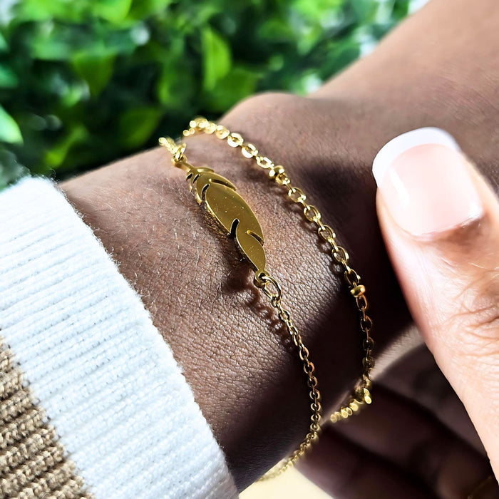 Beaded Gold Feather Charm Bracelet