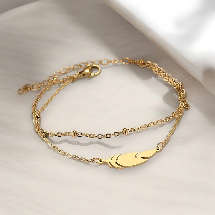 Beaded Gold Feather Charm Bracelet