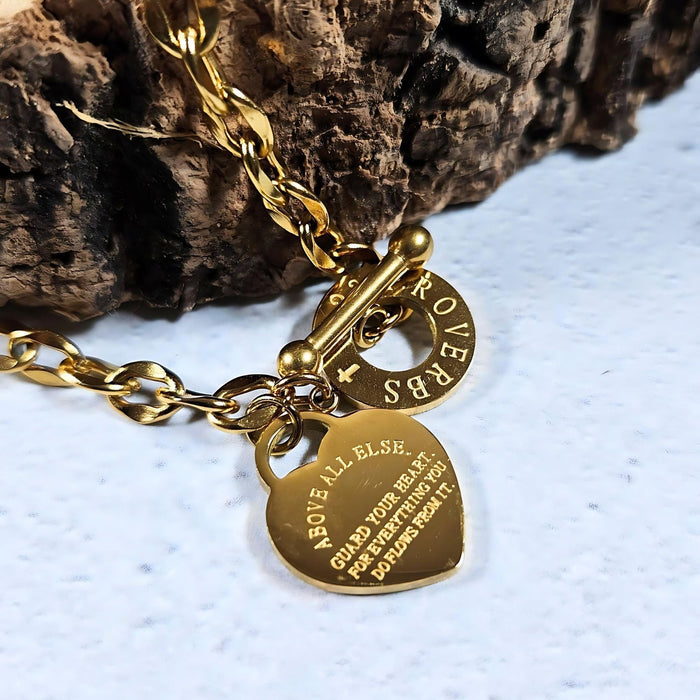 Bible Proverb Heart Charm Bracelet - Proverb 4:23