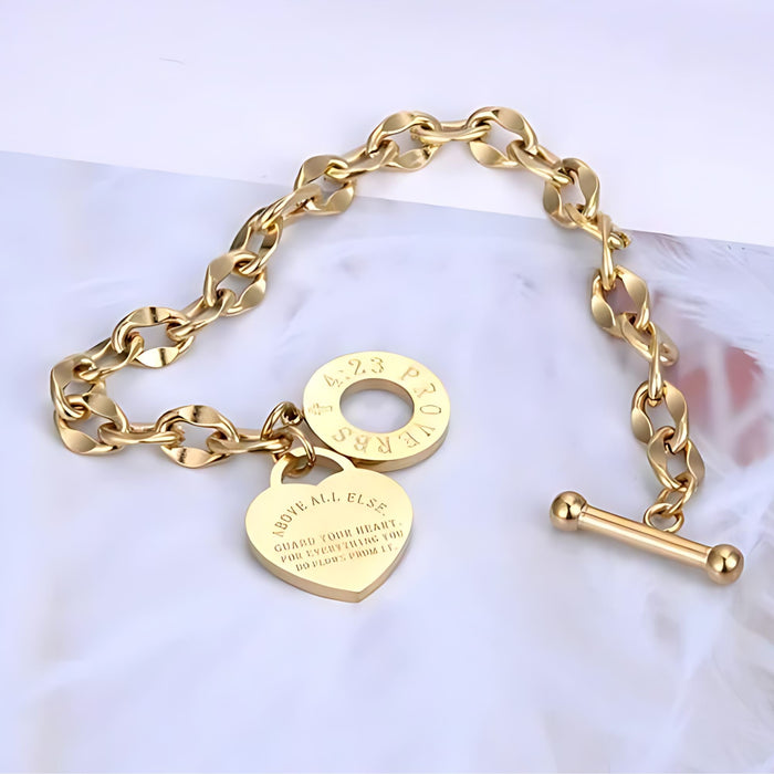 Bible Proverb Heart Charm Bracelet - Proverb 4:23