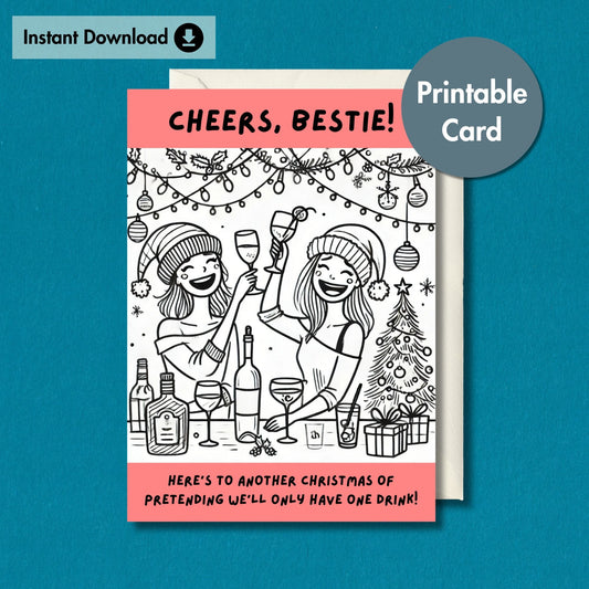 Cheers Bestie Christmas Card | Printable Card