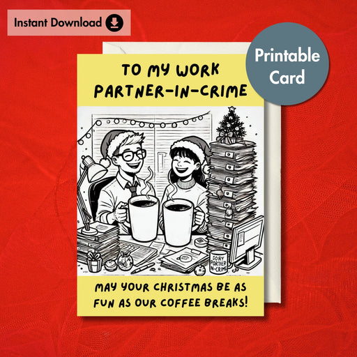 Christmas Card for Work Partner-in-Crime | Printable Office Card