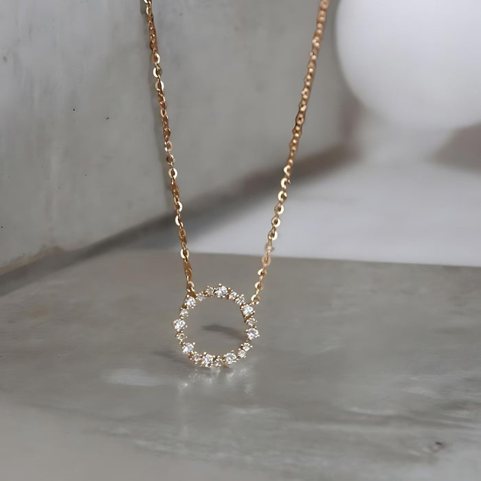 Circle Diamond Pendant Necklace - 925 Sterling Silver, 18K Gold Plated