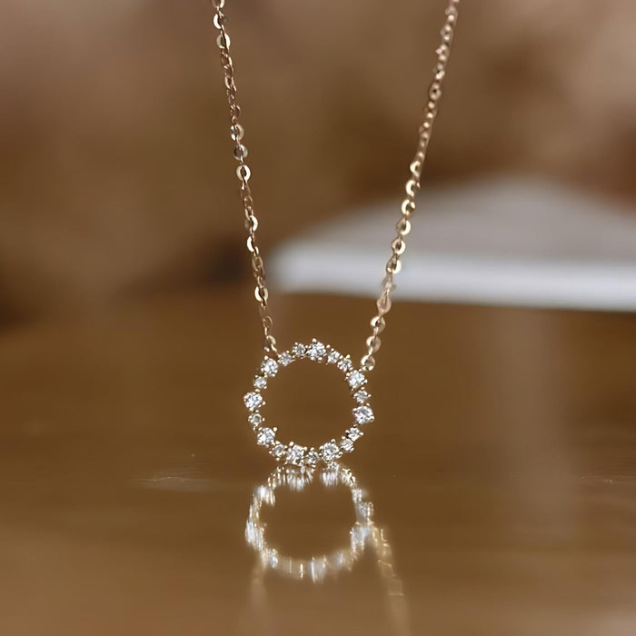 Circle Diamond Pendant Necklace - 925 Sterling Silver, 18K Gold Plated