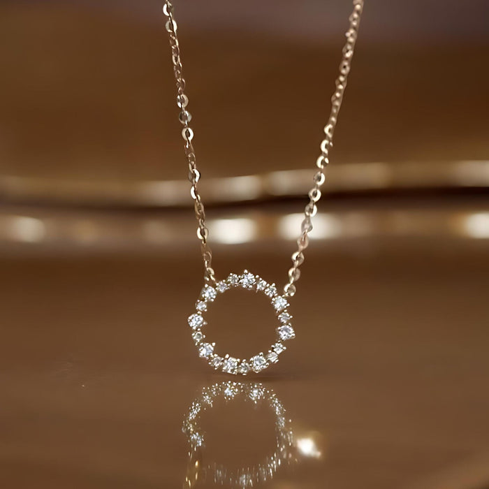 Circle Diamond Pendant Necklace - 925 Sterling Silver, 18K Gold Plated