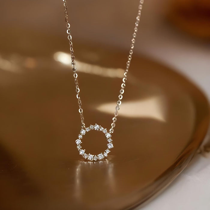 Circle Diamond Pendant Necklace - 925 Sterling Silver, 18K Gold Plated