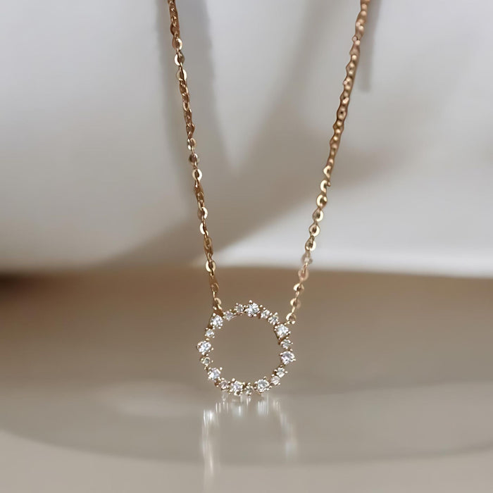 Circle Diamond Pendant Necklace - 925 Sterling Silver, 18K Gold Plated