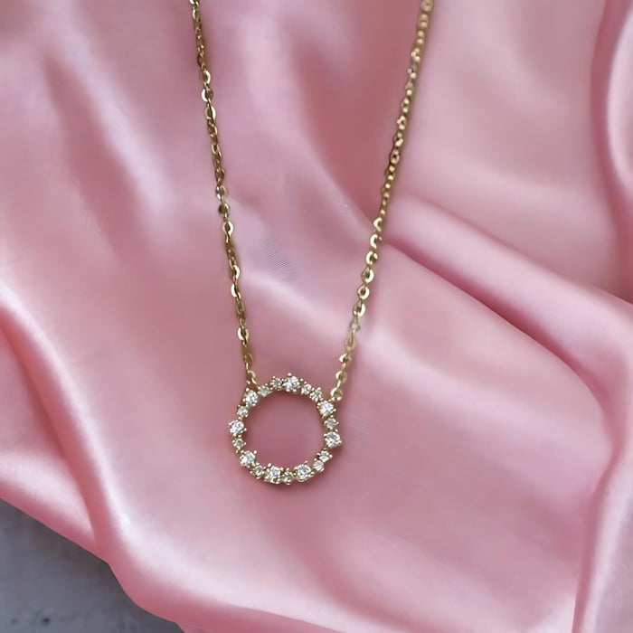 Circle Diamond Pendant Necklace - 925 Sterling Silver, 18K Gold Plated