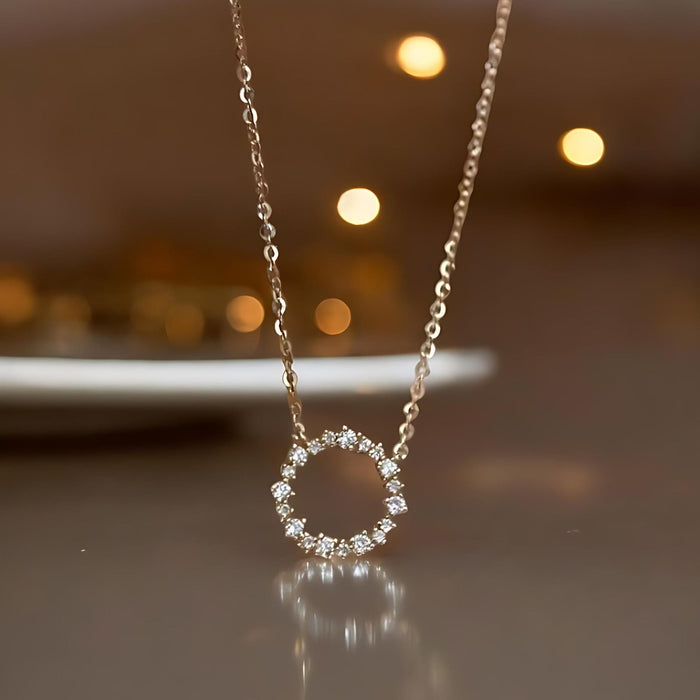 Circle Diamond Pendant Necklace - 925 Sterling Silver, 18K Gold Plated