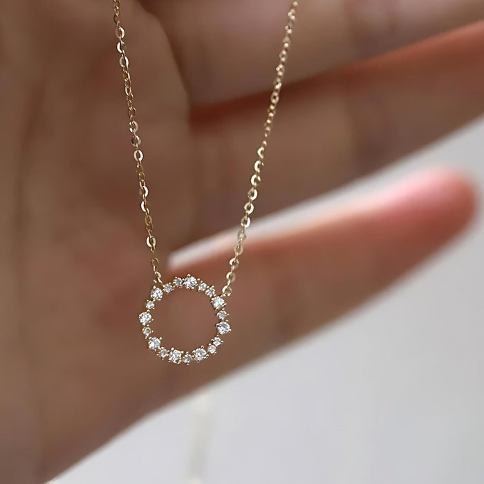 Circle Diamond Pendant Necklace - 925 Sterling Silver, 18K Gold Plated