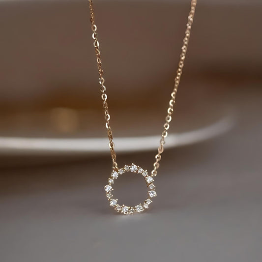 Circle Diamond Pendant Necklace - 925 Sterling Silver, 18K Gold Plated