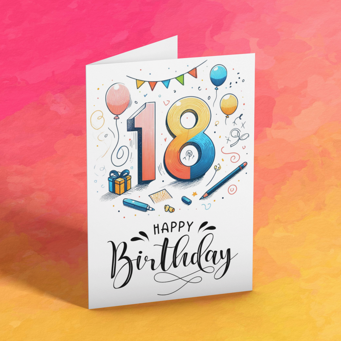 Colourful 18th Birthday Balloon Card | Printable Instant Download Gift