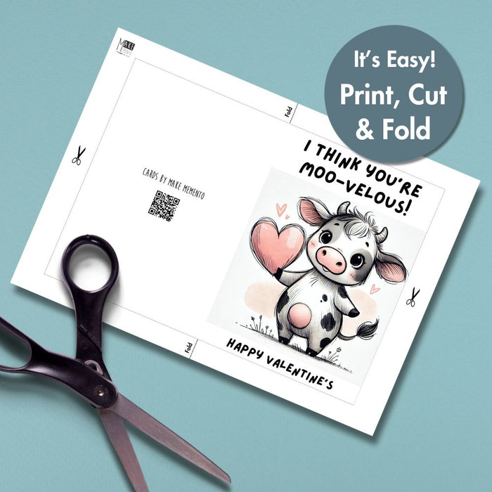 Cute You're Moo-velous Printable Valentine's Card | Instant Download