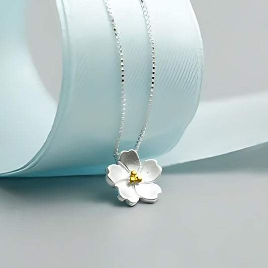 Delicate Cherry Blossom Flower Necklace - 925 Sterling Silver