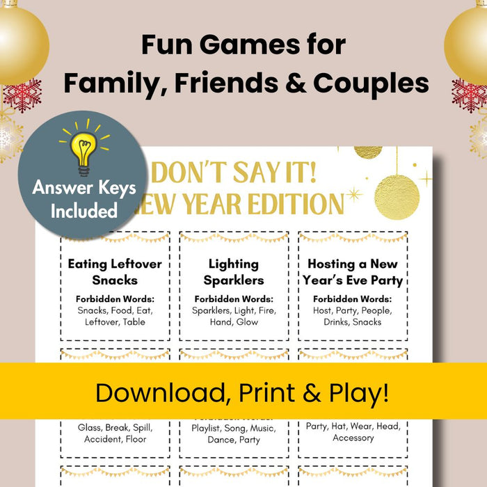 Don’t Say It! New Year Edition - Printable Game