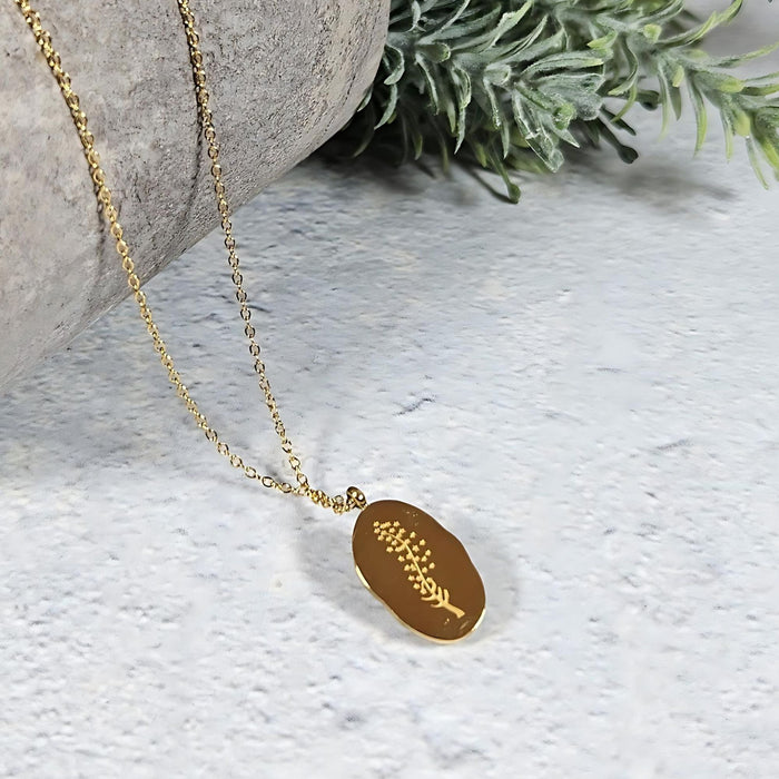 Engraved Birth Flower Pendant Necklace