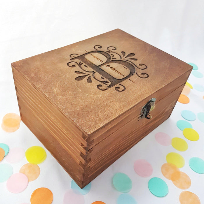 Engraved Monogram Initial Box I Small Large Wood Boxes