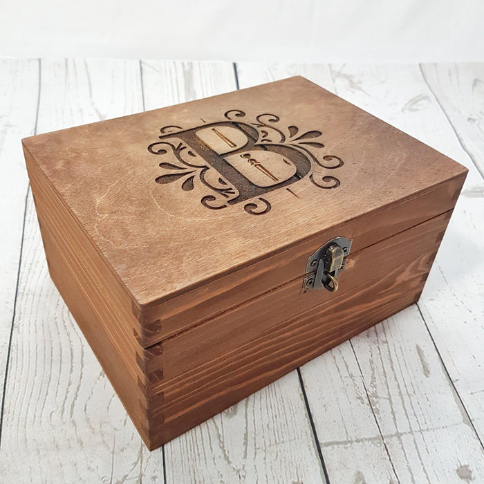 Engraved Monogram Initial Box I Small Large Wood Boxes