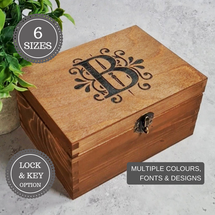 Engraved Monogram Initial Box I Small Large Wood Boxes