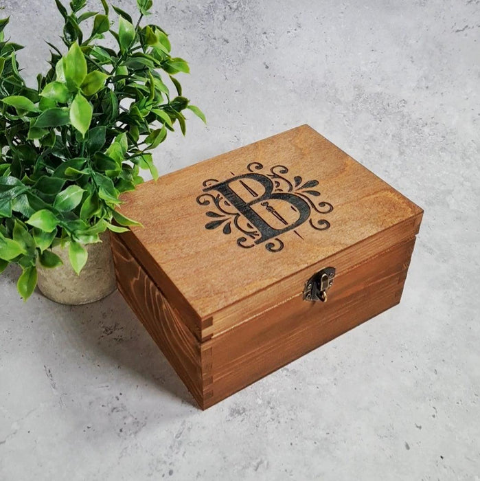 Engraved Monogram Initial Box I Small Large Wood Boxes