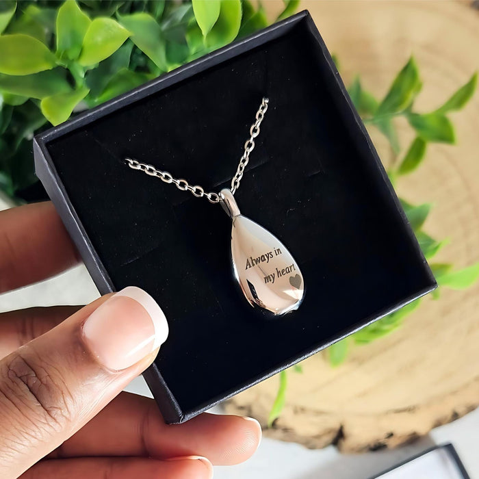 Engraved Teardrop Memorial Ashes Necklace