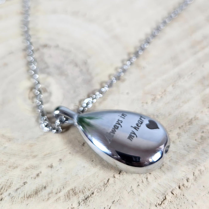 Engraved Teardrop Memorial Ashes Necklace