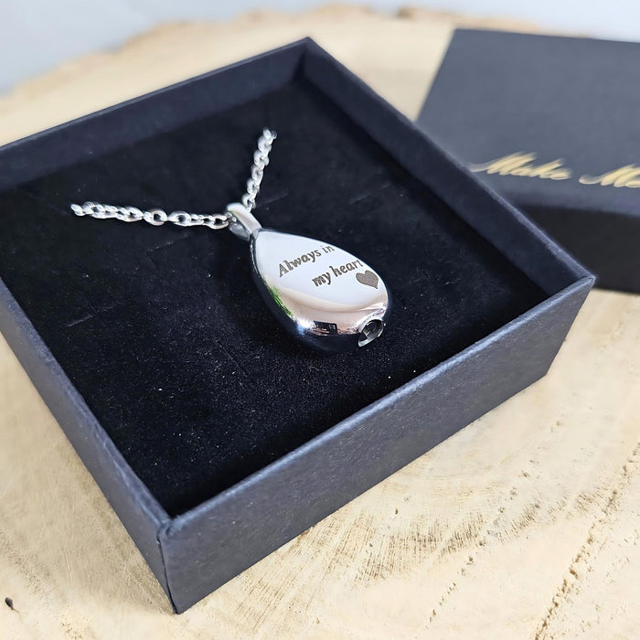 Engraved Teardrop Memorial Ashes Necklace