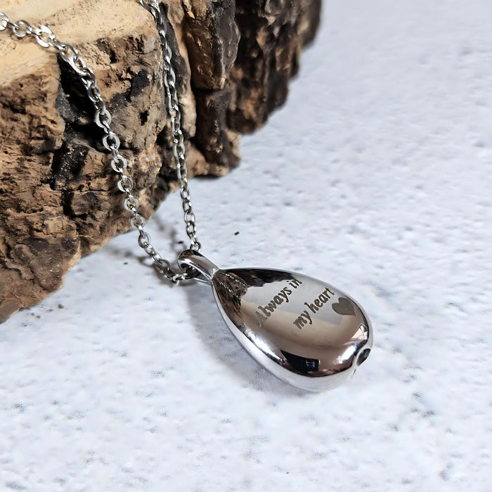 Engraved Teardrop Memorial Ashes Necklace