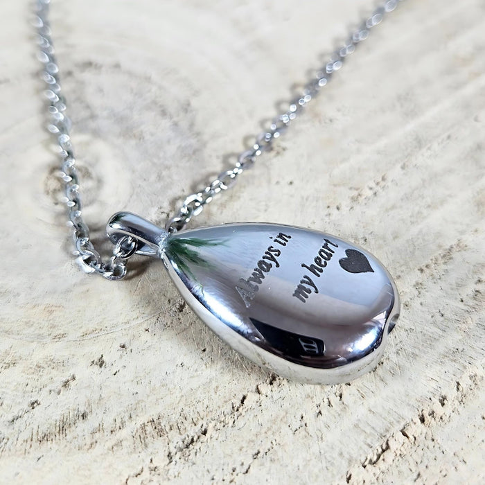 Engraved Teardrop Memorial Ashes Necklace