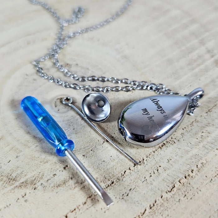 Engraved Teardrop Memorial Ashes Necklace