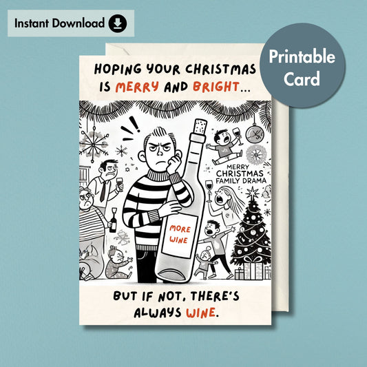 Funny Christmas with Wine Card | Printable Card