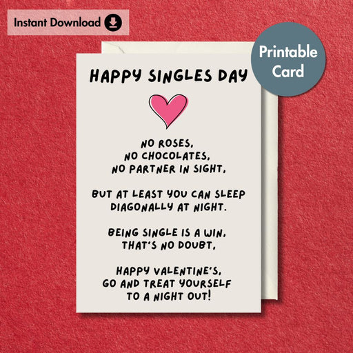 Funny Happy Singles Day Printable Valentine’s Day Card | Instant Download