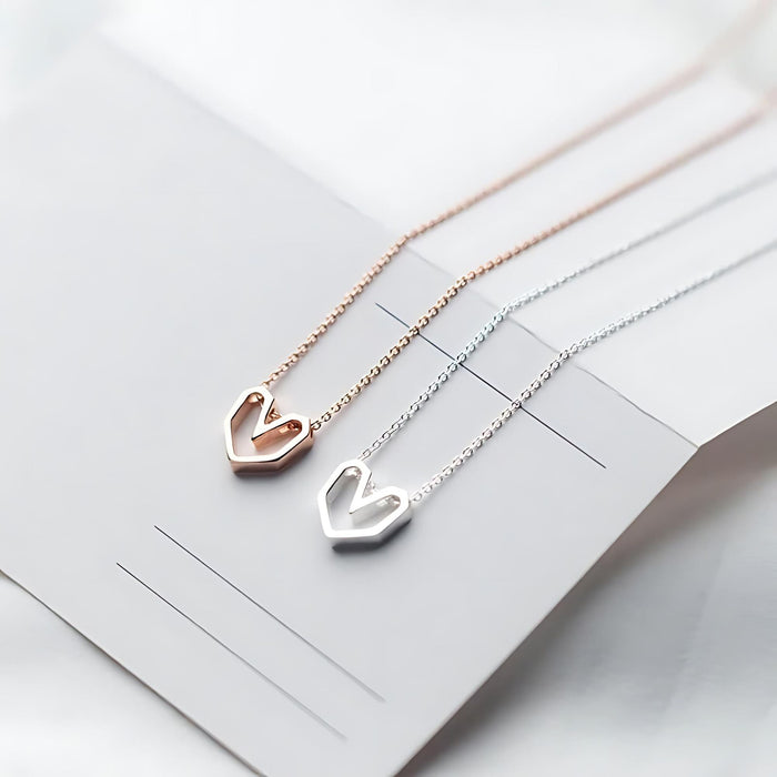 Geometric Heart Choker Necklace - Sterling Silver