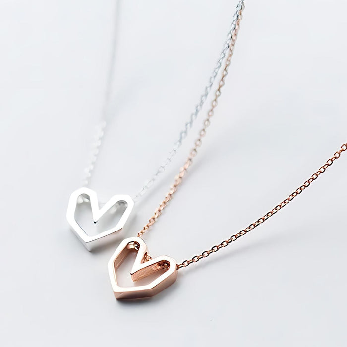 Geometric Heart Choker Necklace - Sterling Silver