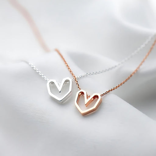Geometric Heart Choker Necklace - Sterling Silver