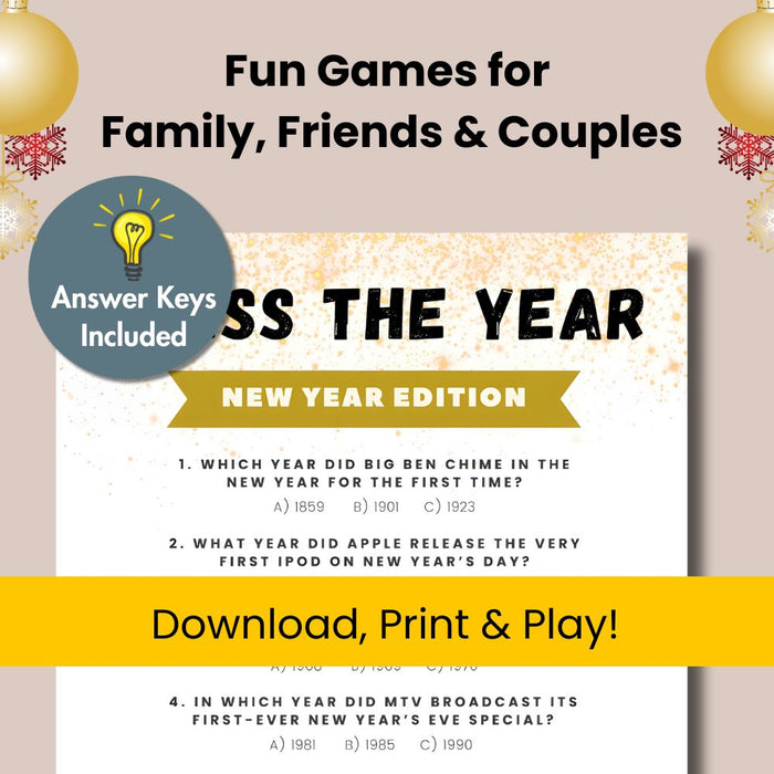 Guess The Year: New Year Edition - Printable Party Quiz