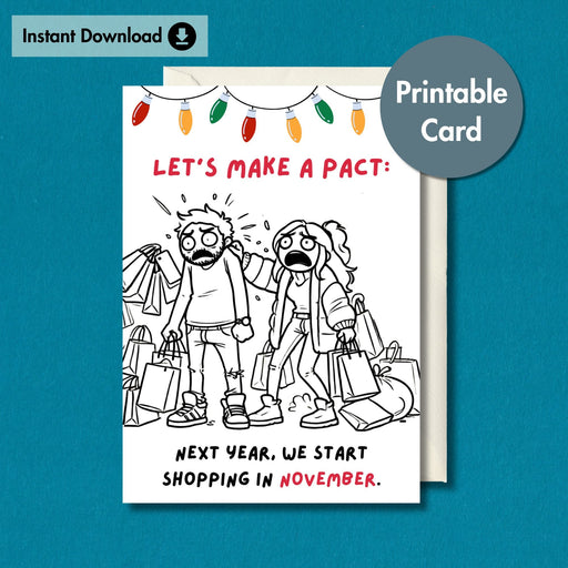 Last-Minute Christmas Shopping Pact Card | Instant Download Printable Christmas Card