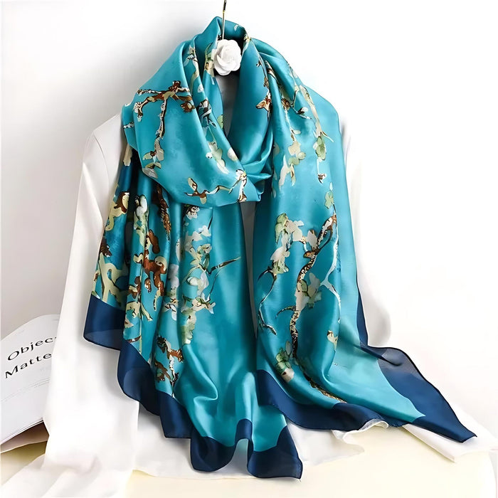 Luxury Blue Satin Wrap Scarf - Large