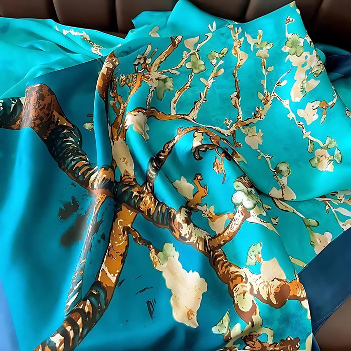 Luxury Blue Satin Wrap Scarf - Large