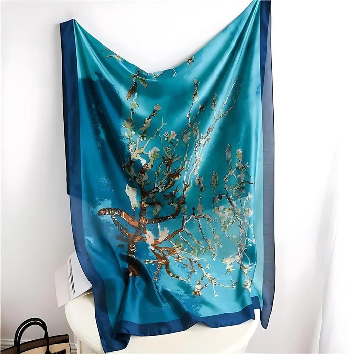 Luxury Blue Satin Wrap Scarf - Large