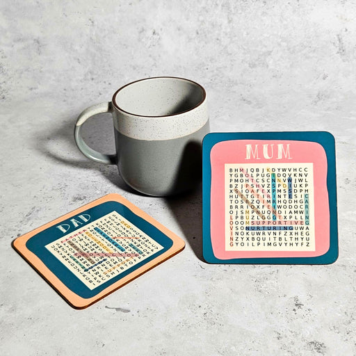 Mum & Dad Wordsearch Coaster Set - Gift for Parents