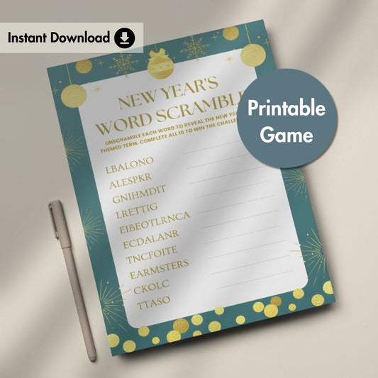 New Year Word Scramble Printable Activity Sheet - Instant Download Game