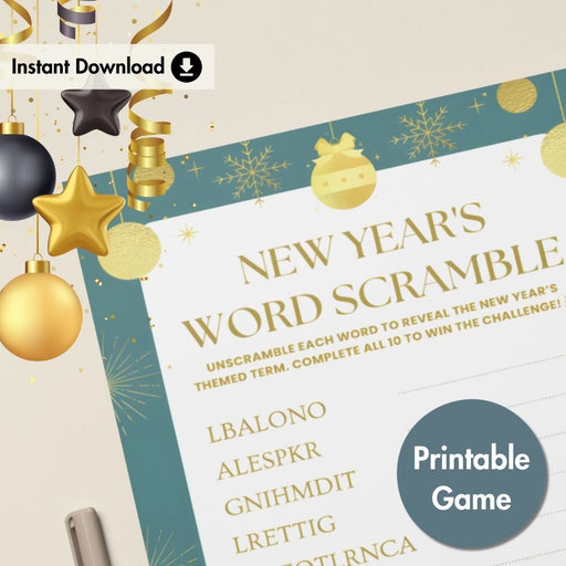 New Year Word Scramble Printable Activity Sheet - Instant Download Game