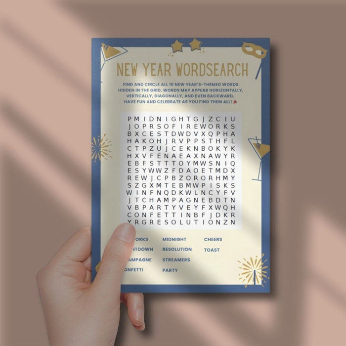 New Year Wordsearch Printable Activity Sheet - Instant Download Game