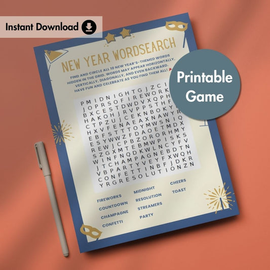 New Year Wordsearch Printable Activity Sheet - Instant Download Game