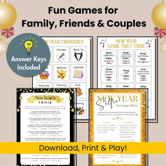 New Year’s Party Games Bundle – 15 Fun Printable Games!