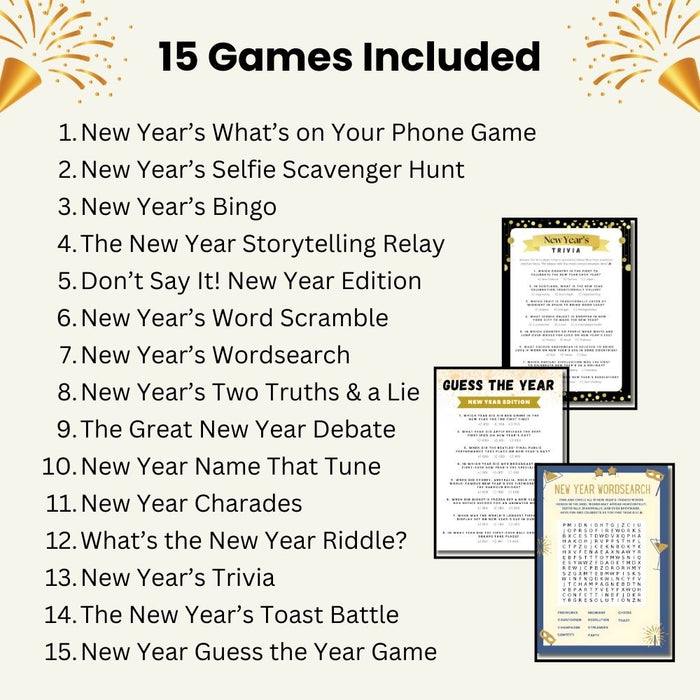 New Year’s Party Games Bundle – 15 Fun Printable Games!