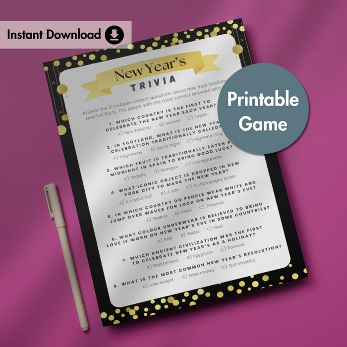 New Year’s Trivia Quiz - Instant Download Printable Game