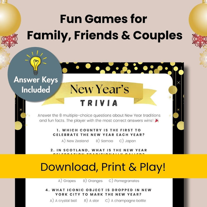 New Year’s Trivia Quiz - Instant Download Printable Game